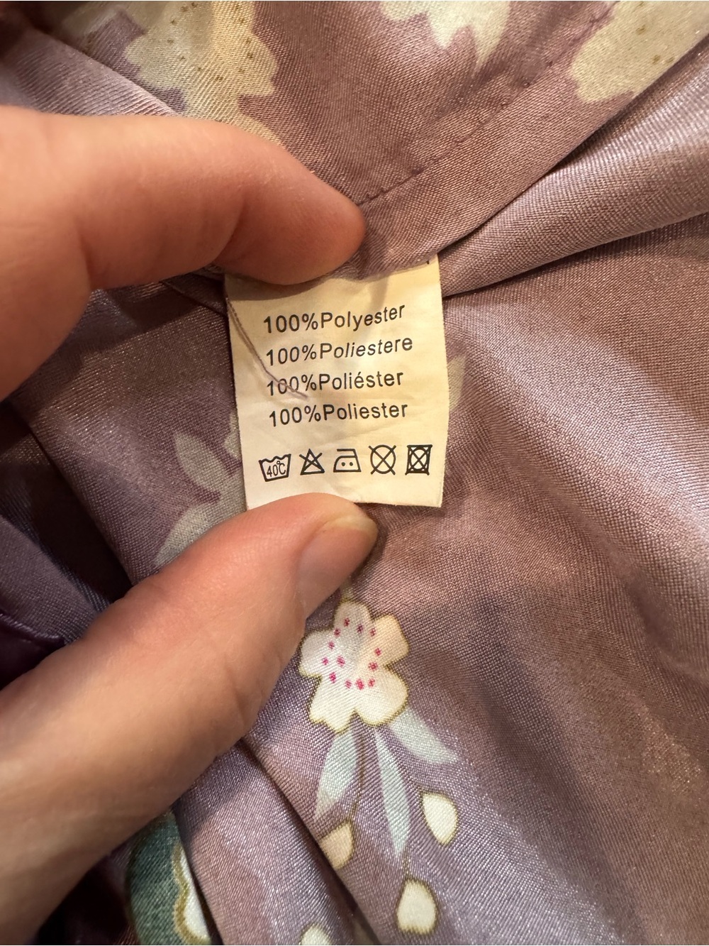 EUC Purple Floral Satin Kimono Robe with Peacocks and Flowers - Picture 9 of 9